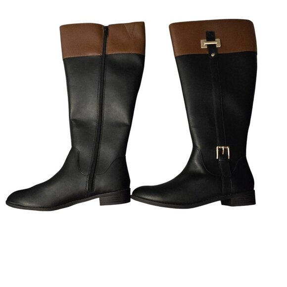 Karen Scott Deliee2 Riding Boots 7.5M Black Cognac Buckle Equestrian Western NWB - Picture 4 of 10